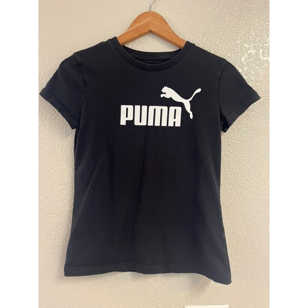 Puma Womens Essentials Logo Tee Black White Short Sleeve Crewneck T-Shirt XS